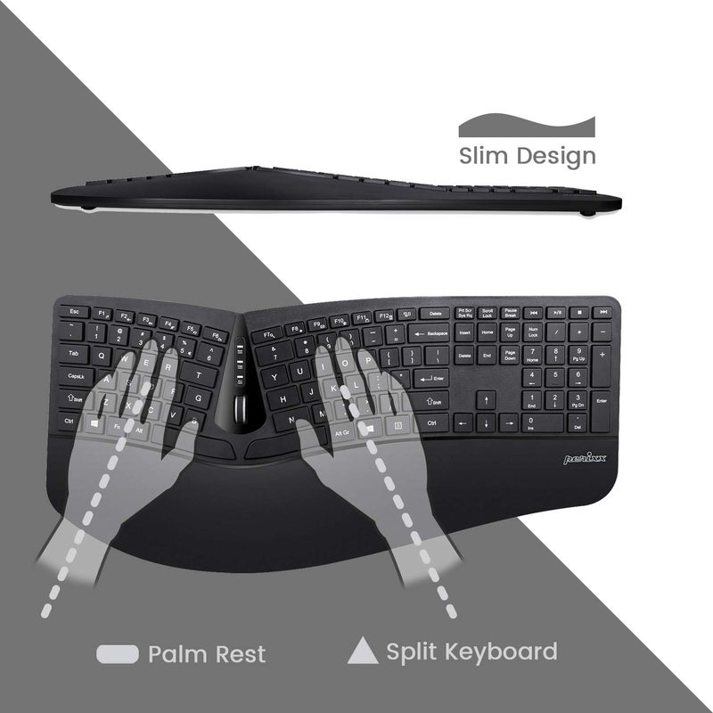 Perixx Periduo-605, Wireless Ergonomic Split Keyboard and Vertical Mouse Combo, Adjustable Palm Rest and Membrane Low Profile Keys, Black, US English Layout (11633) - Image 2