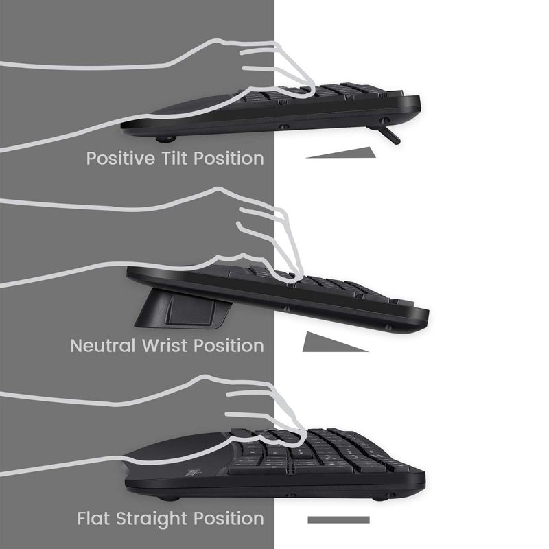 Perixx Periduo-605, Wireless Ergonomic Split Keyboard and Vertical Mouse Combo, Adjustable Palm Rest and Membrane Low Profile Keys, Black, US English Layout (11633) - Image 3