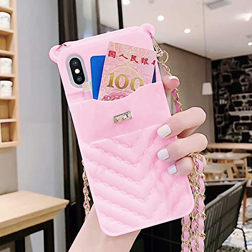 LUVI for iPhone 11 Pro Max Wallet Case with Neck Strap Crossbody Strap Lanyard Handbag Wrist Strap Protective Cover Credit Card Holder Slot Purse for Girls Women Case for iPhone 11 Pro Max Pink - Image 3