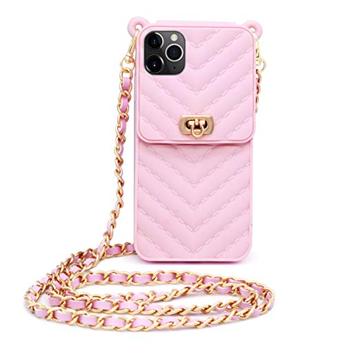 LUVI for iPhone 11 Pro Max Wallet Case with Neck Strap Crossbody Strap Lanyard Handbag Wrist Strap Protective Cover Credit Card Holder Slot Purse for Girls Women Case for iPhone 11 Pro Max Pink - Image 1
