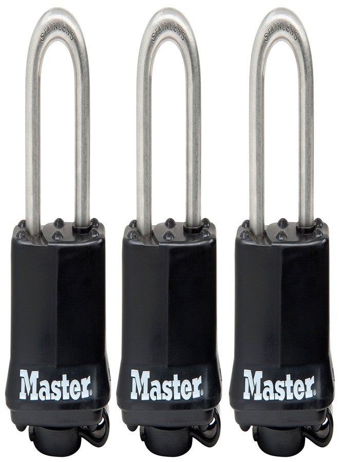 Master Lock 311SSTRILFHC Covered Stainless Steel Padlock, 3 Pack Covered Stainless Steel Pin Tumbler Padlock, 1-9/16 inch Wide Body, 9/32 inch Shackle Diameter, 1-1/2 inch Shackle Clearance, 3 Pack - Image 1