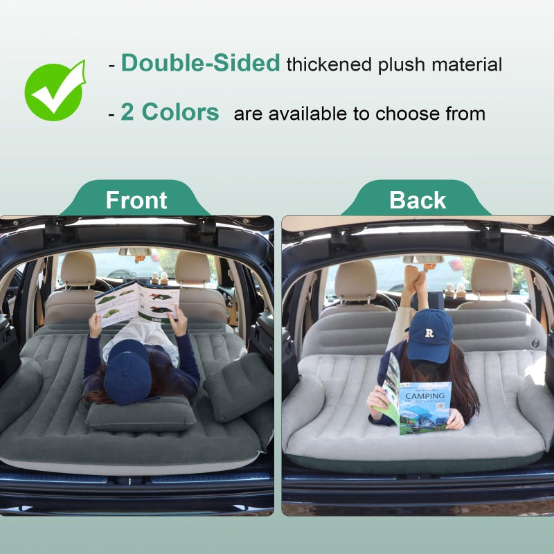 Ciremiv SUV Air Mattress, Double-Sided Thick Flocked Car Air Mattress with Built-in Pump & Pillow, Complete Sleeping Accessories for Auto Camping & Road Tripsï¼ˆGreen+Charcoalï¼‰ - Image 2