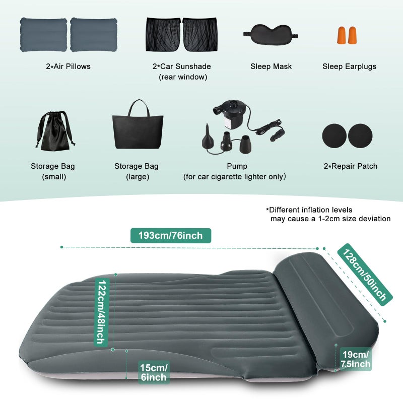 Ciremiv SUV Air Mattress, Double-Sided Thick Flocked Car Air Mattress with Built-in Pump & Pillow, Complete Sleeping Accessories for Auto Camping & Road Tripsï¼ˆGreen+Charcoalï¼‰ - Image 3