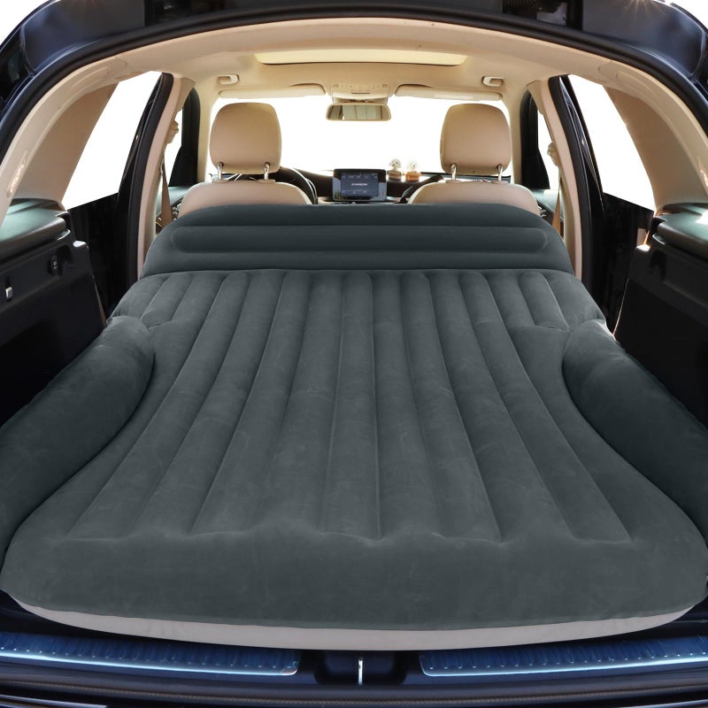 Ciremiv SUV Air Mattress, Double-Sided Thick Flocked Car Air Mattress with Built-in Pump & Pillow, Complete Sleeping Accessories for Auto Camping & Road Tripsï¼ˆGreen+Charcoalï¼‰ - Image 1
