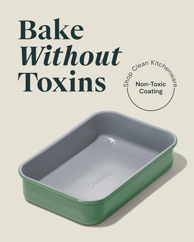 Caraway Nonstick 9” x 6.5” Small Rectangle Baking Pan – Non-Toxic, PTFE & PFOA Free – Aluminized Steel Core – Deep Ceramic Baking Pan for Casseroles, Lasagna & More - Sage - Image 2