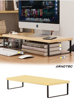 ARNOTEC Wooden monitor stand, office home, desktop storage rack, suitable for laptops, desktop computers, iMac, (50x20x9cm wood color)  - Image 1