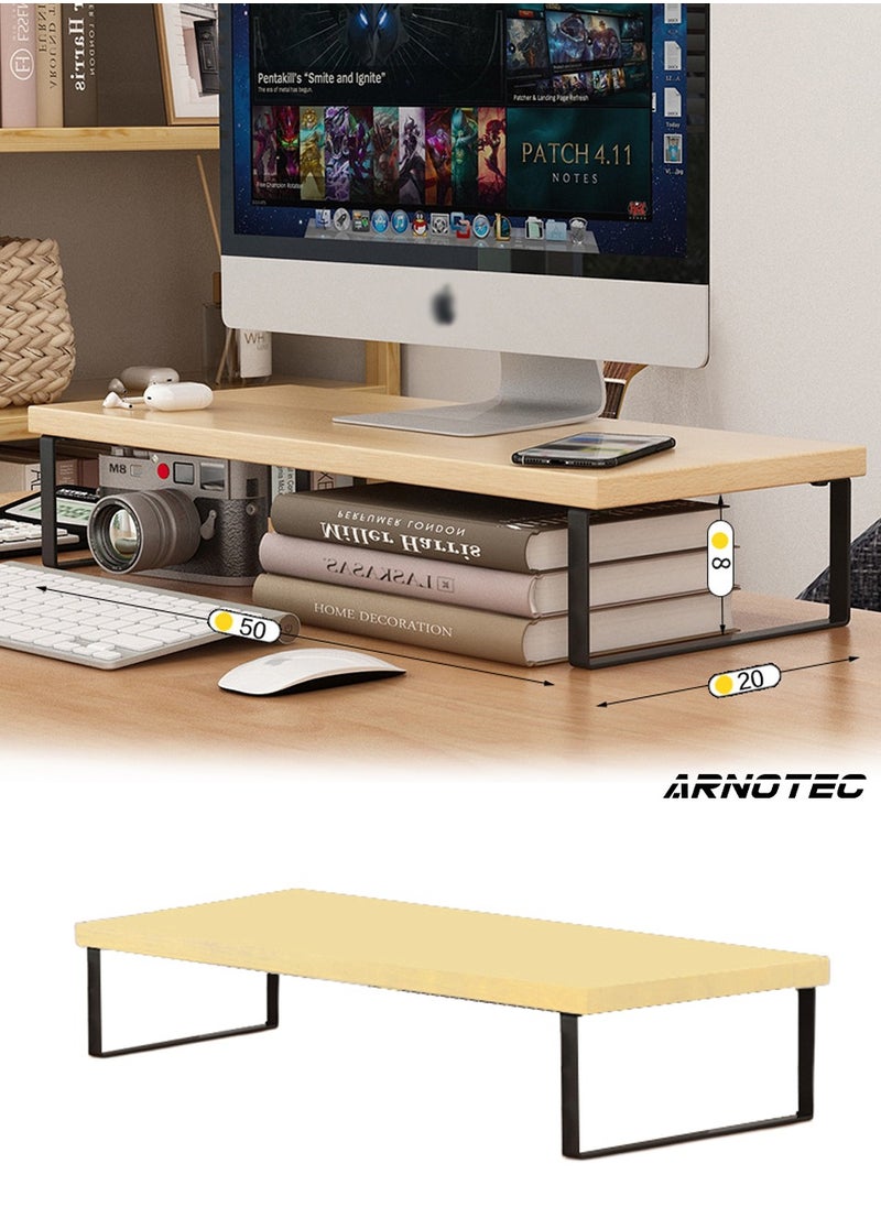 ARNOTEC Wooden monitor stand, office home, desktop storage rack, suitable for laptops, desktop computers, iMac, (50x20x9cm wood color)  - Image 1