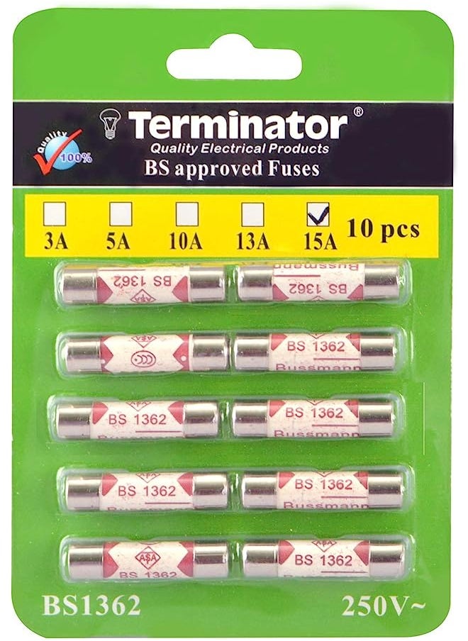 Terminator - Porcelain Ceramic Fuse 10 Pcs Pkt, 6X25mm Fast Blow Ceramic Fuses (15A Pack Of 10Pcs) - Image 1