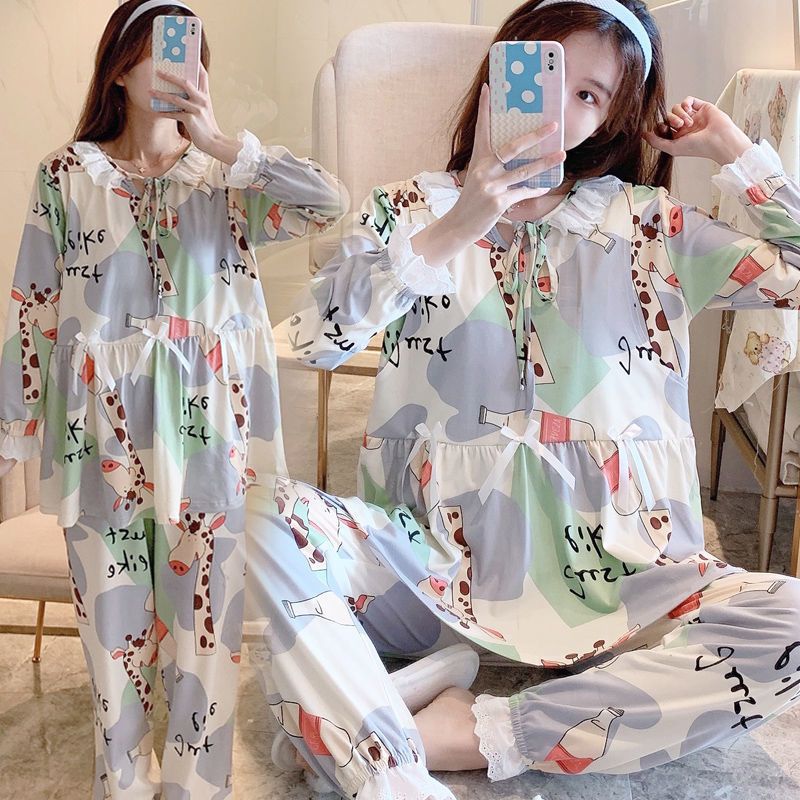 Cotton Maternity Nursing Pajamas for Spring Autumn 2026 painting giraffe 