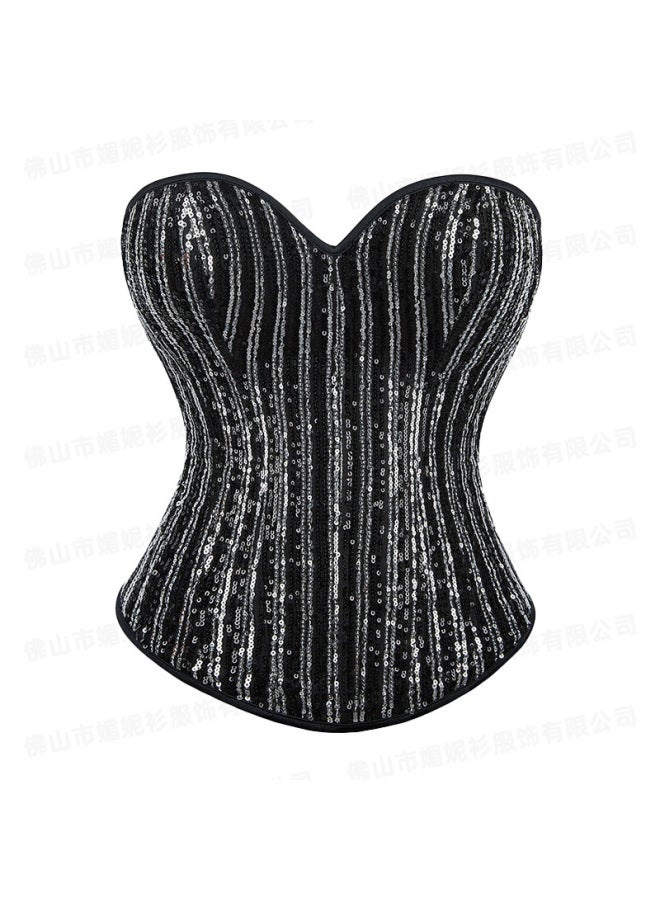 New Palace Series Silver And Black Sequin Shaping Top Women's Strapless Chest Palace Curtlet Strapless