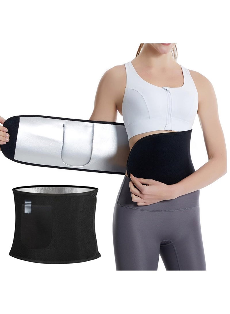 Hugifts Waist Slimmer, Silver Ion Sweat Belt with Pockets, Adjustable Sauna Belt, Improves Core Stability, Increases Aerobic Intensity, Increases Sweating - Image 1