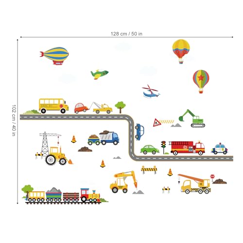 decalmile Construction Transportation Wall Decals Car Truck Plane Boys Wall Stickers Kids Bedroom Baby Nursery Playroom Wall Decor - Image 4