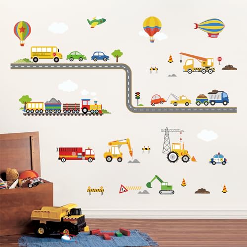 decalmile Construction Transportation Wall Decals Car Truck Plane Boys Wall Stickers Kids Bedroom Baby Nursery Playroom Wall Decor - Image 3