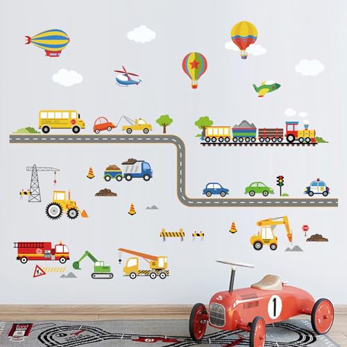 decalmile Construction Transportation Wall Decals Car Truck Plane Boys Wall Stickers Kids Bedroom Baby Nursery Playroom Wall Decor - Image 2