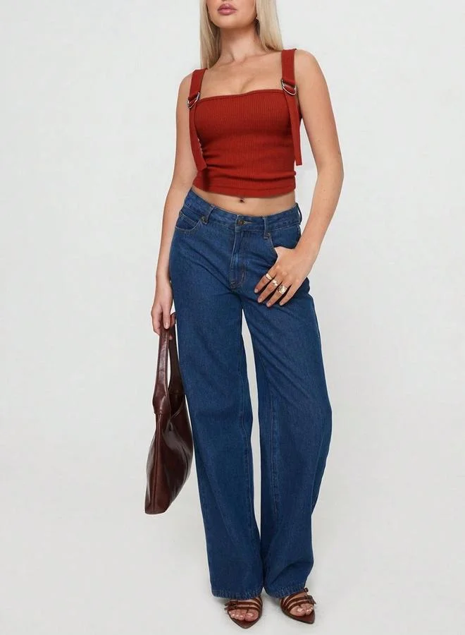 تايك تو Take Two Red Ribbed Knit Crop Top