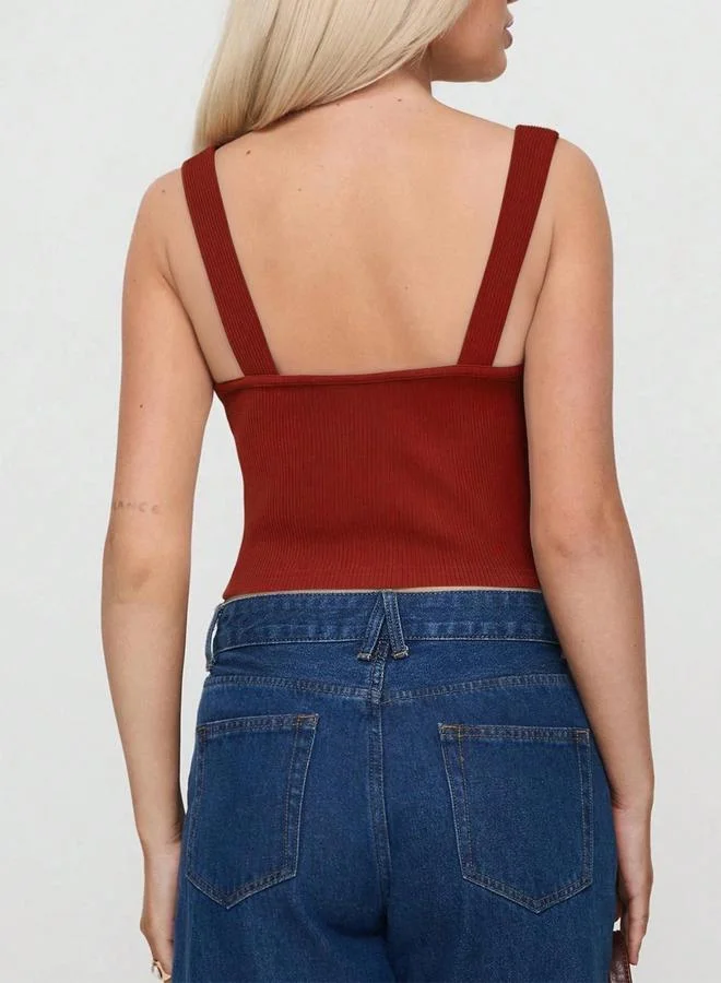 تايك تو Take Two Red Ribbed Knit Crop Top