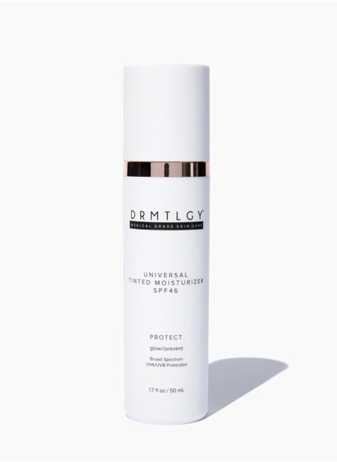 DRMTLGY Anti-Aging Tinted Moisturizer with SPF 46. Universal Tint. All-In-One Light Coverage Sheer Tinted Face Sunscreen with Broad Spectrum Protection Against UVA and UVB Rays. 1.7 oz
