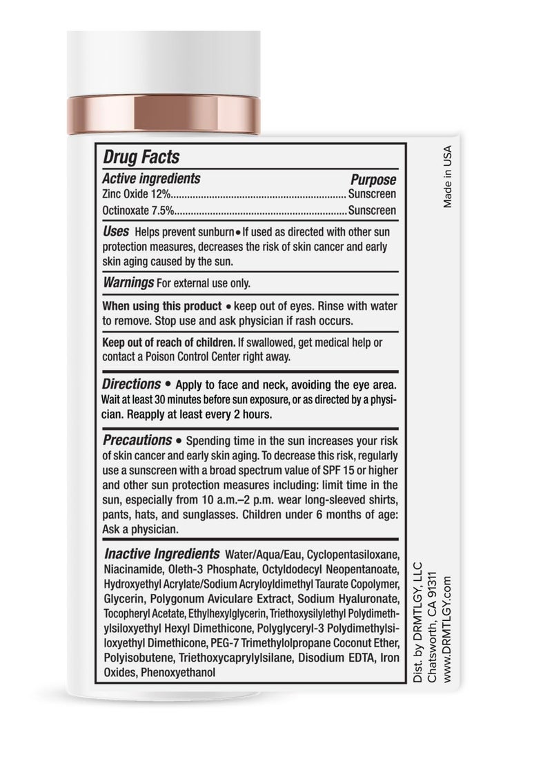 DRMTLGY - DRMTLGY Anti-Aging Tinted Moisturizer with SPF 46. Universal Tint. All-In-One Light Coverage Sheer Tinted Face Sunscreen with Broad Spectrum Protection Against UVA and UVB Rays. 1.7 oz - Image 1