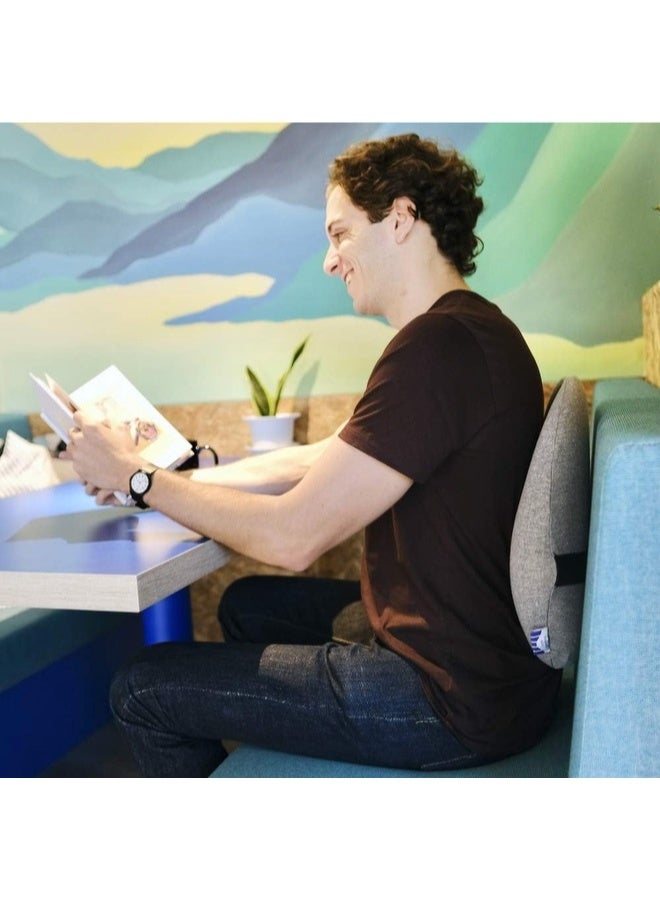 Brinaoki Extra Dense Lumbar Pillow - Patented Ergonomic Multi-Region Firm Back Support for Lower Back Pain Relief - Lumbar Support Cushion with Strap for Office Chair, Car, Sofa, Plane - Grey - Image 3