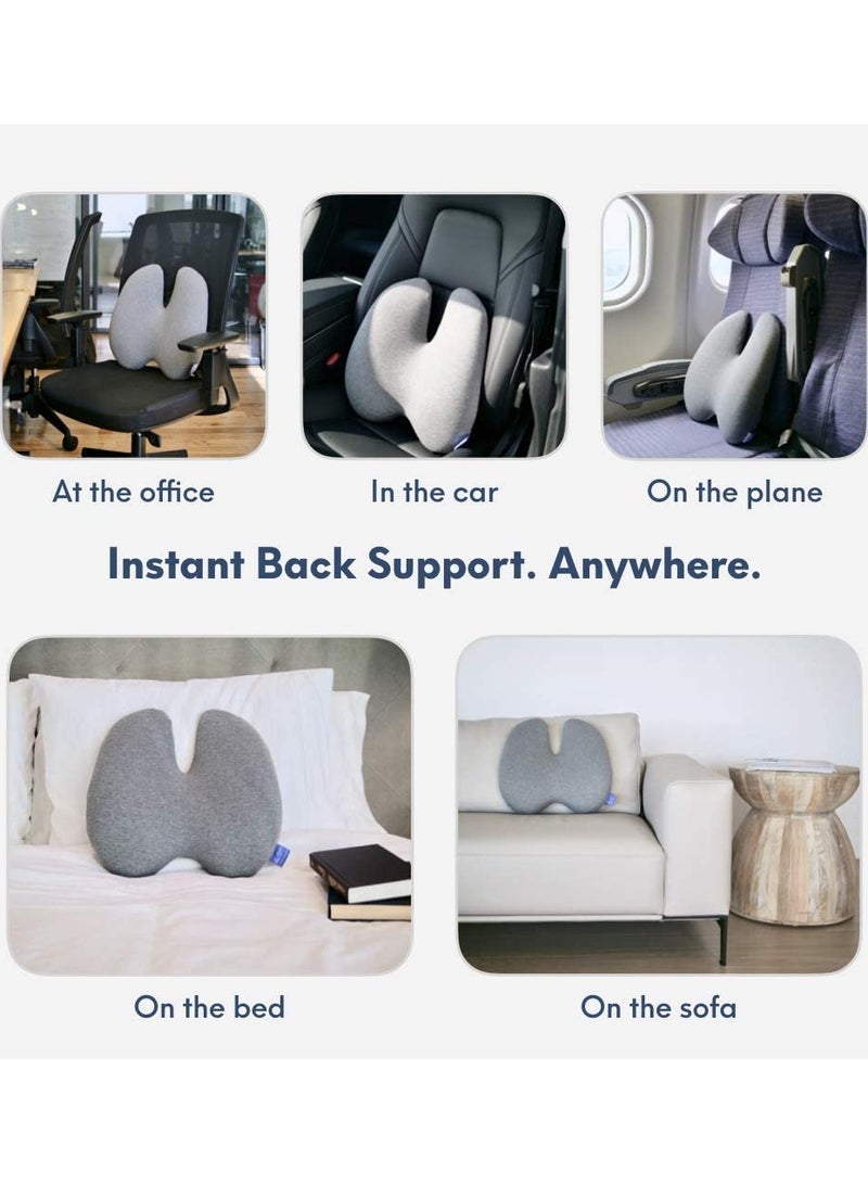 Brinaoki Extra Dense Lumbar Pillow - Patented Ergonomic Multi-Region Firm Back Support for Lower Back Pain Relief - Lumbar Support Cushion with Strap for Office Chair, Car, Sofa, Plane - Grey - Image 2