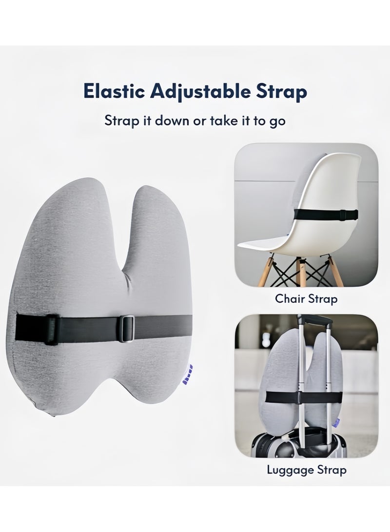 Brinaoki Extra Dense Lumbar Pillow - Patented Ergonomic Multi-Region Firm Back Support for Lower Back Pain Relief - Lumbar Support Cushion with Strap for Office Chair, Car, Sofa, Plane - Grey - Image 1