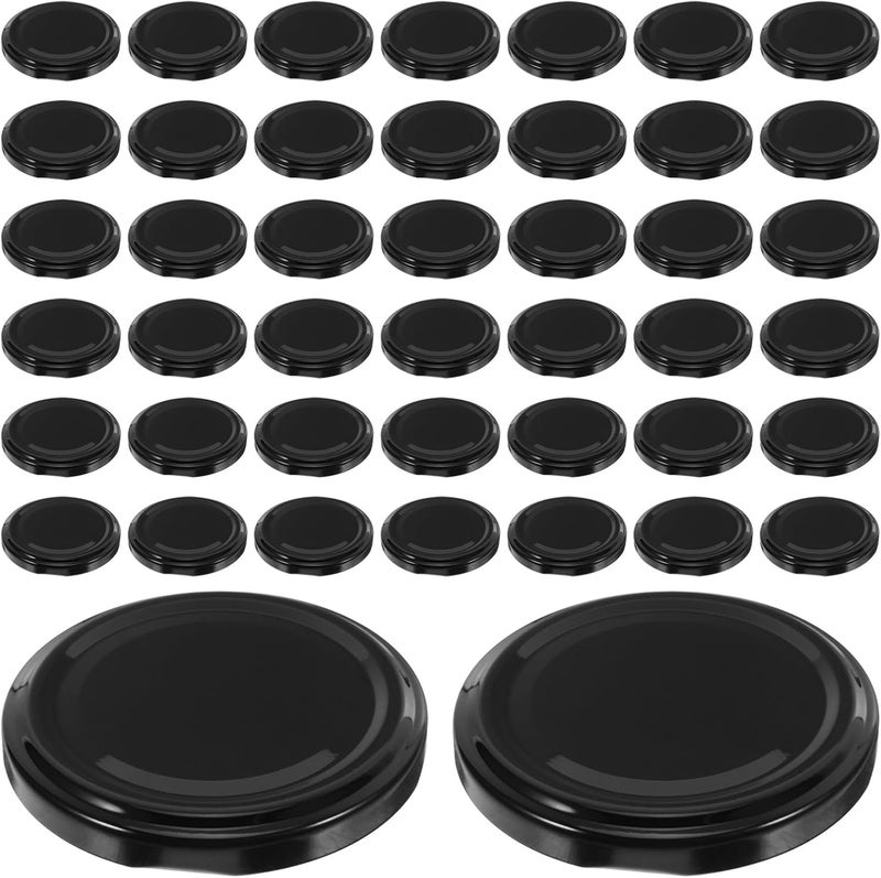 50pcs 63mm Black Metal Jar Lids with Lattice Pattern Leak-proof Sealing Caps for Wide Mouth Glass Canning Jars Reusable Storage Covers for Home Food Preserving - Image 1