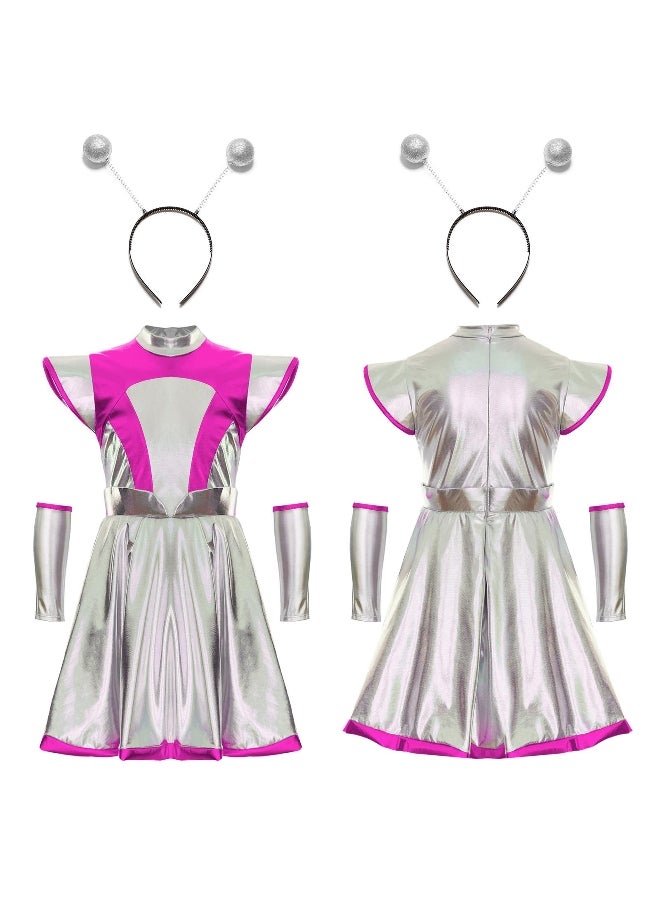 Girls Alien Role Play Metallic Dress Outer Space  Outfit Party School Performance Show Carnival Cosplay Costume