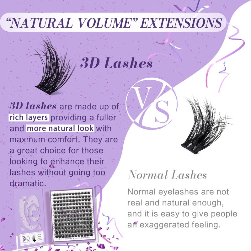B&Qaugen Lash Clusters 144 PCS Individual Lashes 3D Effect Eyelash Clusters Fluffy Cluster Eyelash Extensions Wispy Eyelashes Natural Look With Long Lasting Curl Cluster Lashes (3D01,10-18mm) - Image 3