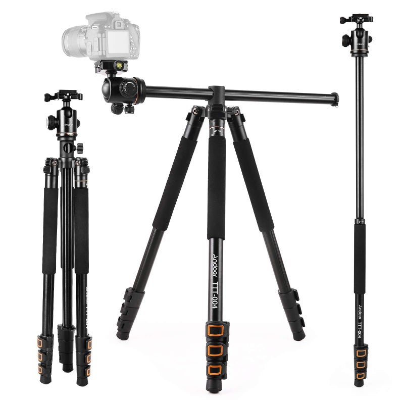 ANDOER Andoer 78.7inch/200cm central axis horizontal aluminum alloy tripod, 4-section retractable monopod with spherical head, with storage bag, maximum load 8kg,for video Vlog and travel camera  - Image 1