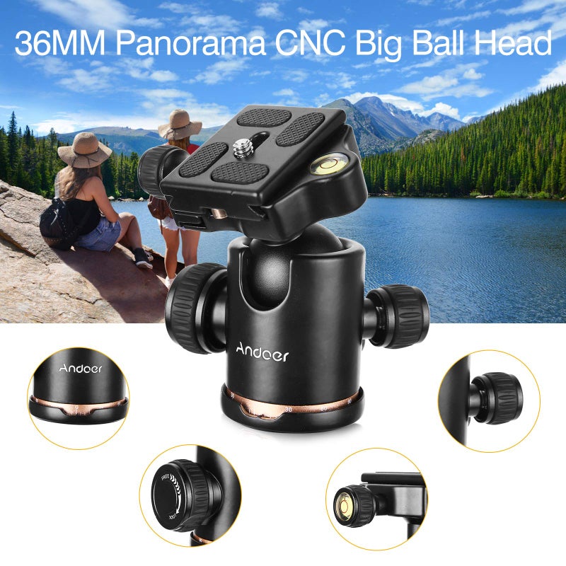 ANDOER Andoer 78.7inch/200cm central axis horizontal aluminum alloy tripod, 4-section retractable monopod with spherical head, with storage bag, maximum load 8kg,for video Vlog and travel camera  - Image 2
