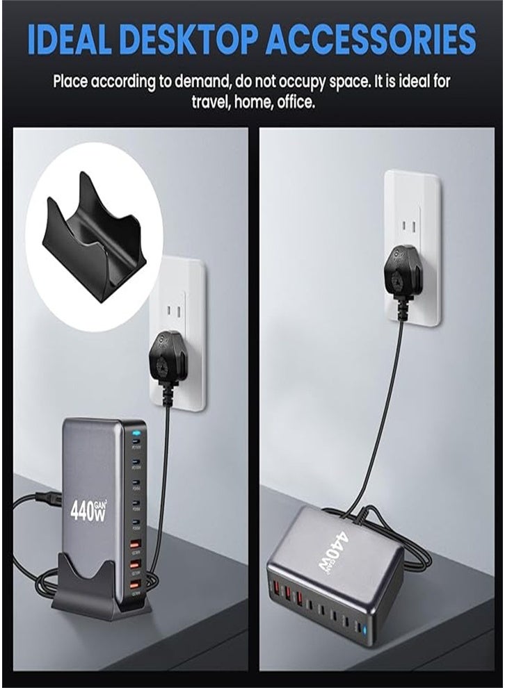 General 440W 8-Port Multi Type C Charging Station Hub GaN PD Fast Charger Power Adapter 5-USB C+3-USB for MacBook Smartphone Tablet with 1.5 Cable, Black  - Image 4