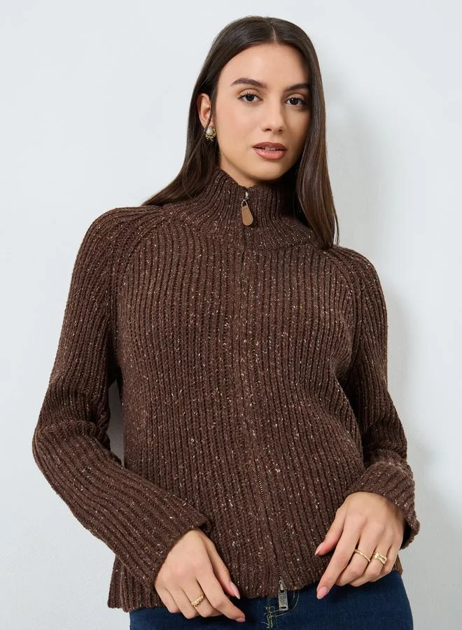 Brown Regular Fit Multi Yarn Cardigan