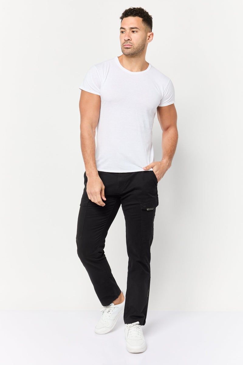 833 POLICE Men Slim Fit Plain Cargo Pants, Black - Image 4