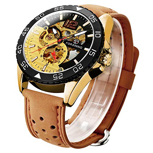 IK COLOURING Men's Watch, Mechanical Two-Tone Face Skeleton Steampunk Design Automatic Self-Winding Arabic Numeral Wrist Watch - Image 1