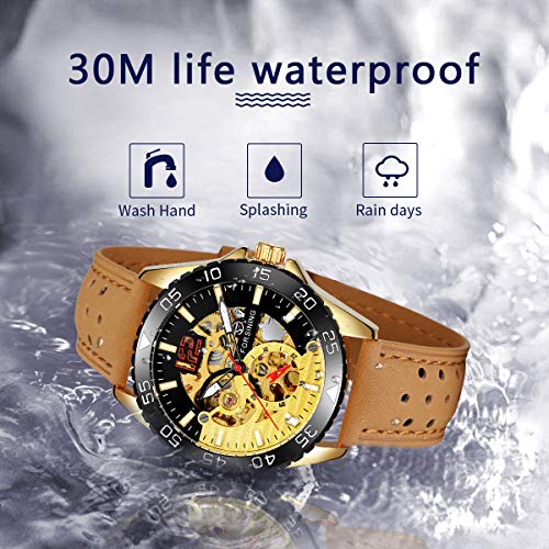 IK COLOURING Men's Watch, Mechanical Two-Tone Face Skeleton Steampunk Design Automatic Self-Winding Arabic Numeral Wrist Watch - Image 5