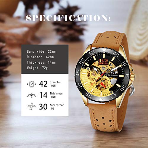 IK COLOURING Men's Watch, Mechanical Two-Tone Face Skeleton Steampunk Design Automatic Self-Winding Arabic Numeral Wrist Watch - Image 3