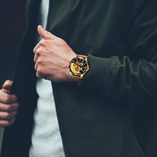 IK COLOURING Men's Watch, Mechanical Two-Tone Face Skeleton Steampunk Design Automatic Self-Winding Arabic Numeral Wrist Watch - Image 2