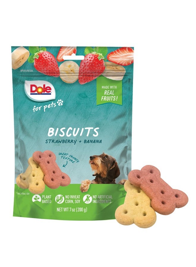 Dole for Pets - Freshly Fetched Banana & Strawberry Dog Biscuits | Real Fruit Flavor | Vegan Crunchy Snacks | No Wheat, Corn, Soy or Artificial Additives, 7oz Pack - Image 1