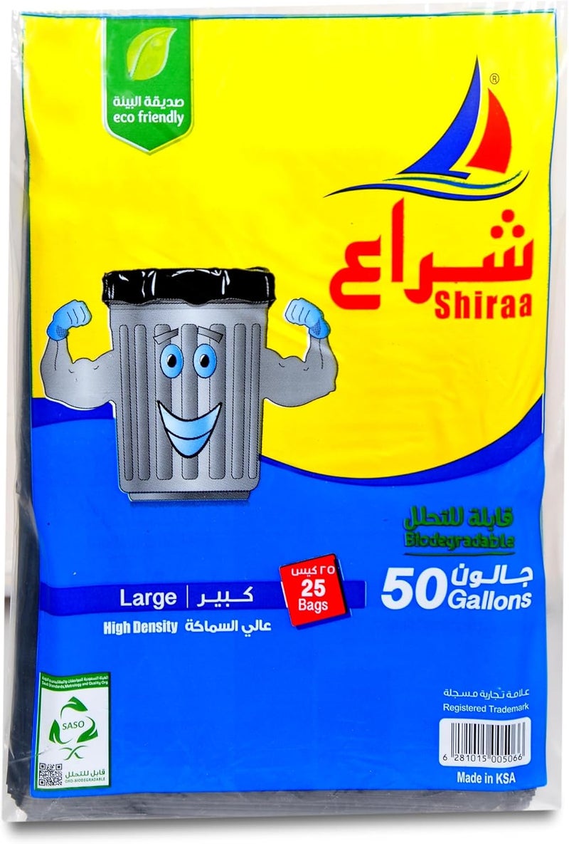 كيس قمامة، 50 جالون، سميك، 25 قطعة، أسود