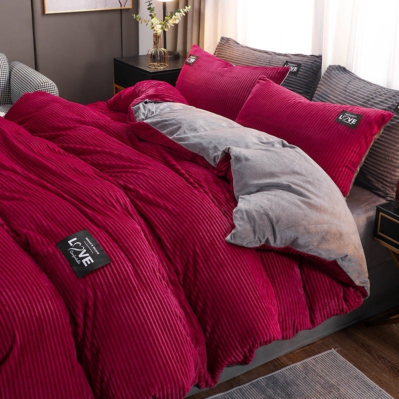 Magic Velvet Four-Piece Bedding Set For , Thickened Coral Velvet Three-Piece Set, Flannel Bed Sheet, Duvet Cover, Milk Velvet - Image 1