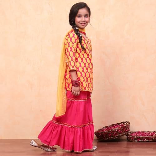 Biba Girls Red Straight Cotton Printed Kurta suit set - Image 3