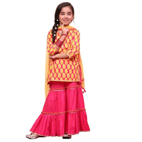 Biba Girls Red Straight Cotton Printed Kurta suit set - Image 1