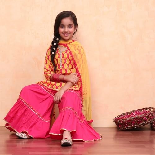 Biba Girls Red Straight Cotton Printed Kurta suit set - Image 5
