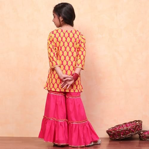 Biba Girls Red Straight Cotton Printed Kurta suit set - Image 4