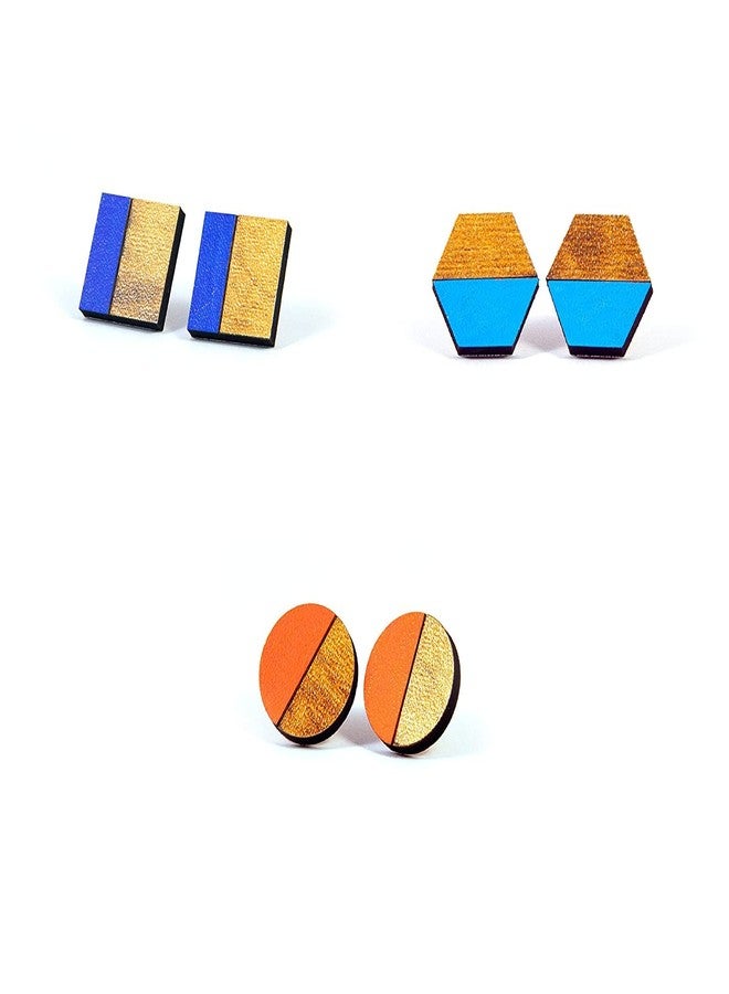 ORENAME Wooden Earrings for Girls and Women 3 Pairs Set Handmade Wooden Earrings with Ear Backs for Women and Girls Different Shapes and Colors (Pack of 3 -Style-4,5,6) - Image 1
