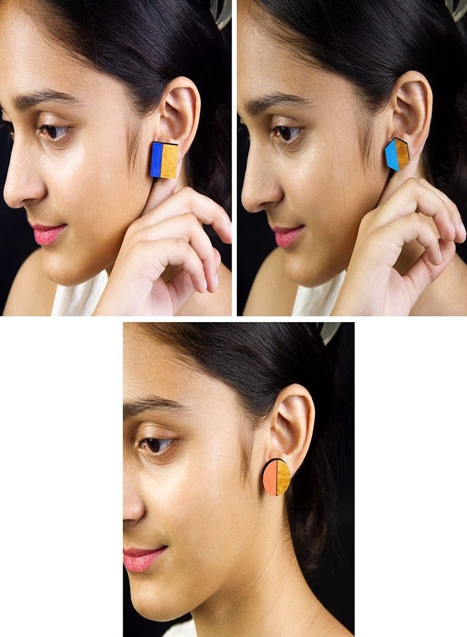 ORENAME Wooden Earrings for Girls and Women 3 Pairs Set Handmade Wooden Earrings with Ear Backs for Women and Girls Different Shapes and Colors (Pack of 3 -Style-4,5,6) - Image 2