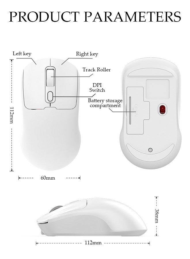 DUNISO Wireless Bluetooth Mouse, Slim Dual Mode (Bluetooth+ USB) 2.4GHz Rechargeable Silent Bluetooth Wireless Mouse, Ambidextrous Design,Up to 1600 DPI (White) - Image 2