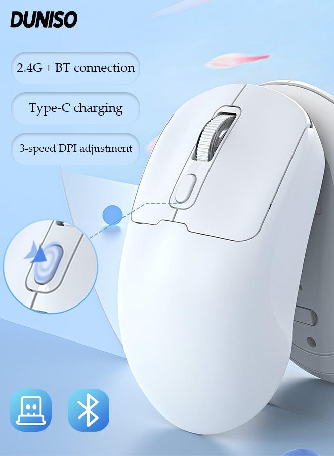 DUNISO Wireless Bluetooth Mouse, Slim Dual Mode (Bluetooth+ USB) 2.4GHz Rechargeable Silent Bluetooth Wireless Mouse, Ambidextrous Design,Up to 1600 DPI (White) - Image 1