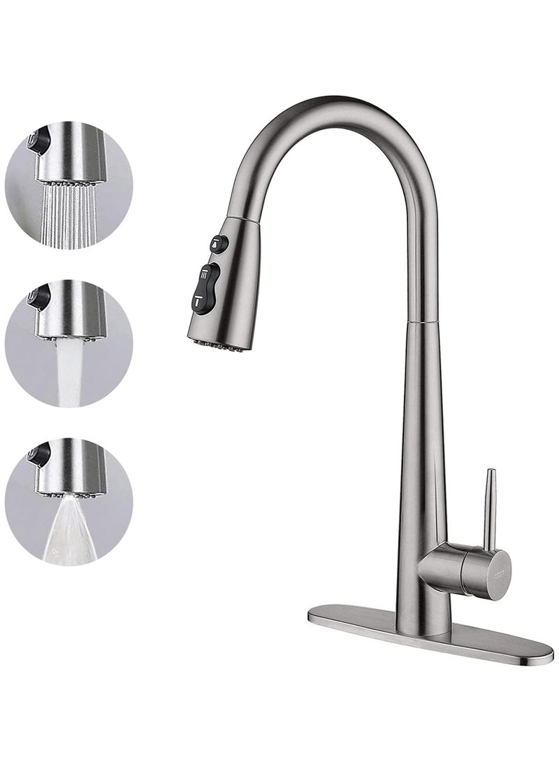 ارواق 3 أوضاع صنبور حوض المطبخ بمقبض واحد حنفيات المطبخ مع بخاخ سحب للأسفل صنبور الفولاذ المقاوم للصدأ لحوض المطبخ - Image 1