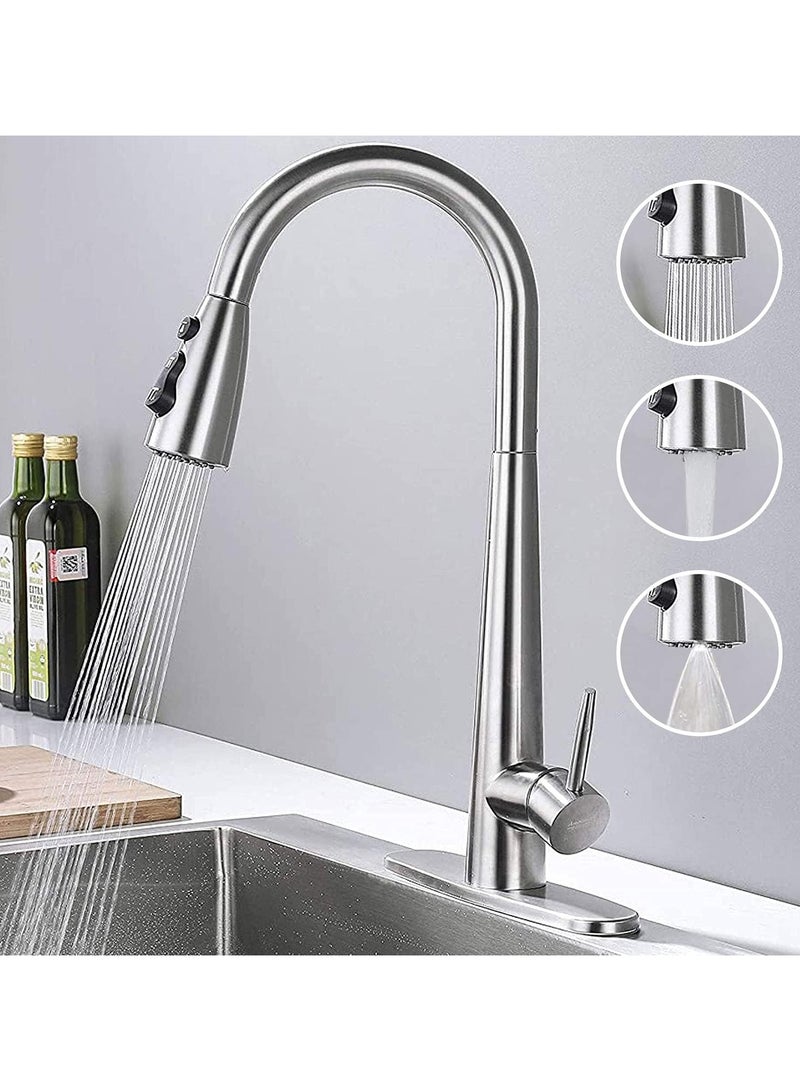 ارواق 3 أوضاع صنبور حوض المطبخ بمقبض واحد حنفيات المطبخ مع بخاخ سحب للأسفل صنبور الفولاذ المقاوم للصدأ لحوض المطبخ - Image 2